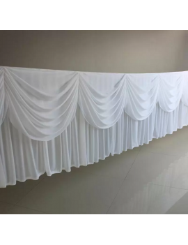 Ice Silk Table Skirt With Swag For Wedding Party White