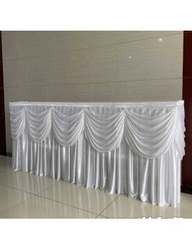 Ice Silk Table Skirt With Swag For Wedding Party White