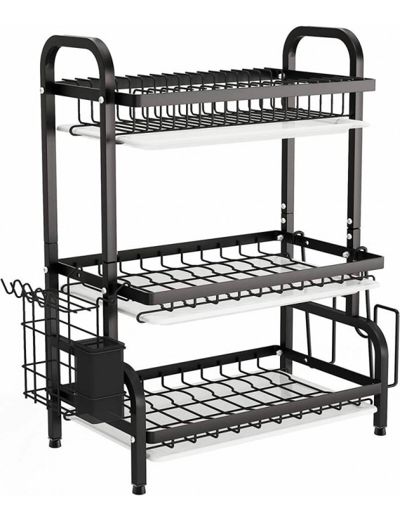 3 Tier Dish Rack with Tray Utensil Holder