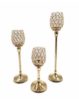 Mosaic Crystal Candle Holder Gold